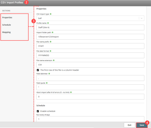 CSV Import Profiles configuration fields