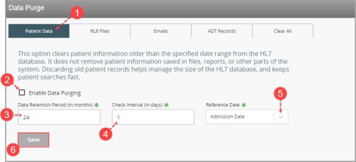 Patient Data tab in Data Purge page