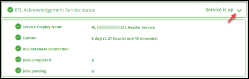 ETL Acknowledgement Service status screen.