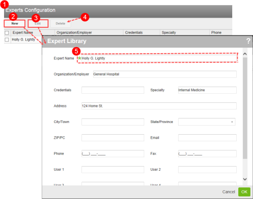 Experts Configuration page