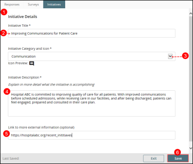 Page for creating a new initiative for Patient Experience