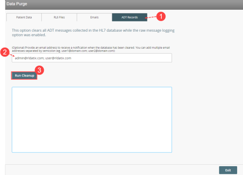 ADT Records tab in the Data Purge page
