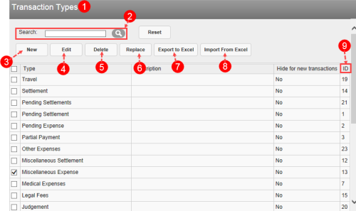 Transaction Types page