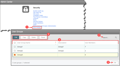 User Groups Administration page