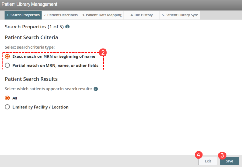 Patient Center Management Search Criteria